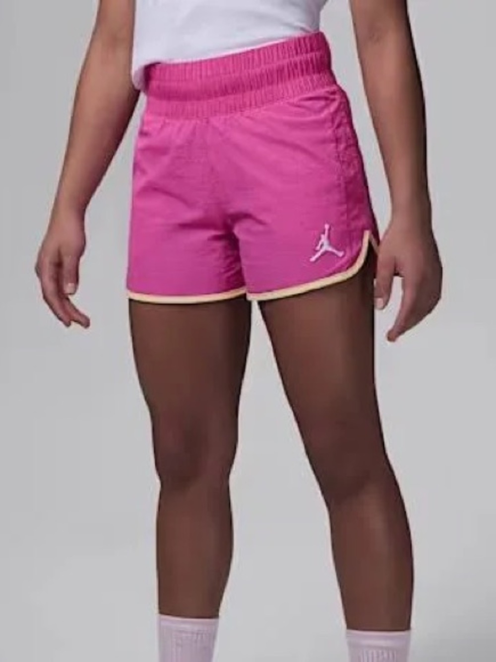 Jordan Girls' Pink Athletic Shorts with Yellow Trim size M